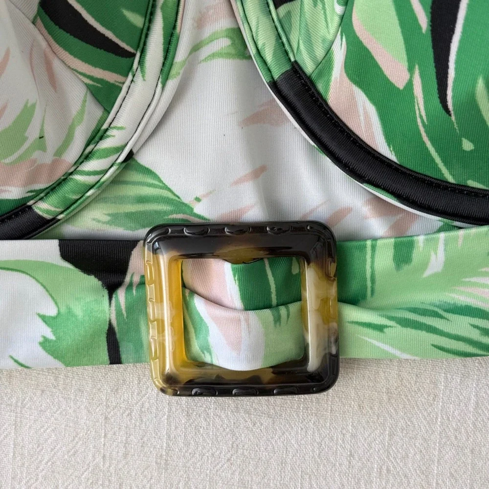 Cacique‎ 40DD Tropical Palm Print Lightly Lined Balconette Bikini Top NWT